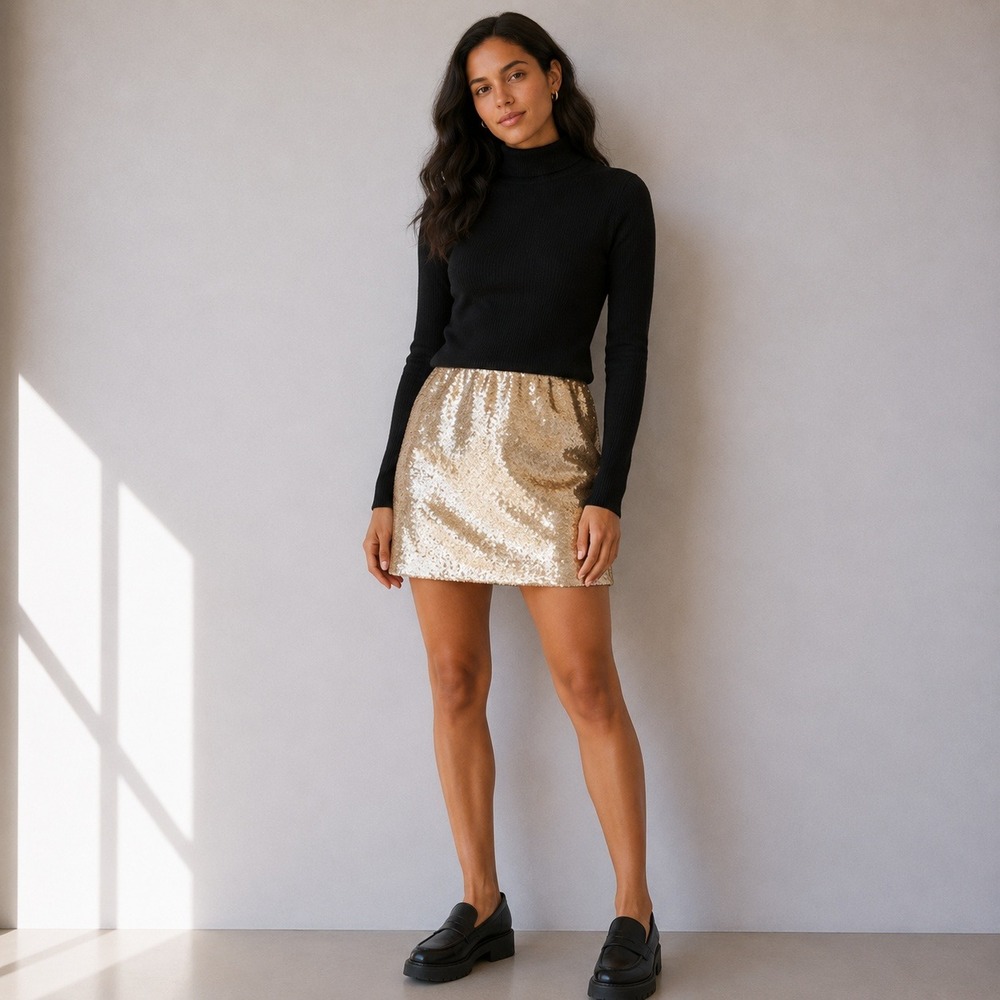 NWT H&M Gold Sequin Stretch Mesh Mini Skirt Maximalist Y2K Party Festival Size L